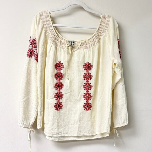 Haute Hippie Embroidered Floral Boat Neck Boho Blouse Top Cream Women's Size XS - Picture 1 of 4